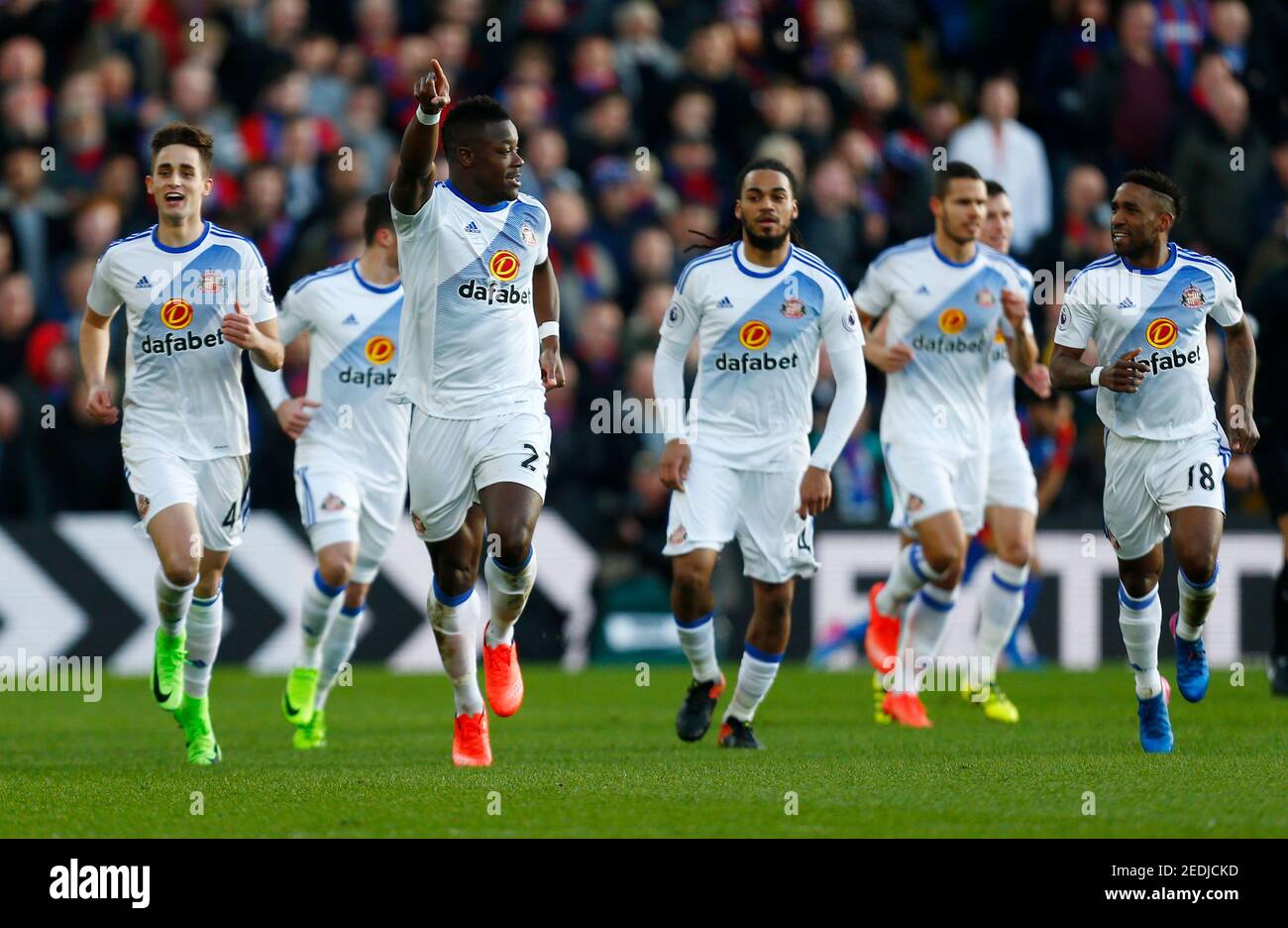 Britain Football Soccer - Crystal Palace v Sunderland - Premier League - Selhurst Park - 4/2/17 Sunderland's Lamine Kone celebrates scoring their first goal Reuters / Andrew Winning Livepic EDITORIAL USE ONLY. No use with unauthorized audio, video, data, fixture lists, club/league logos or 'live' services. Online in-match use limited to 45 images, no video emulation. No use in betting, games or single club/league/player publications.  Please contact your account representative for further details. Stock Photo