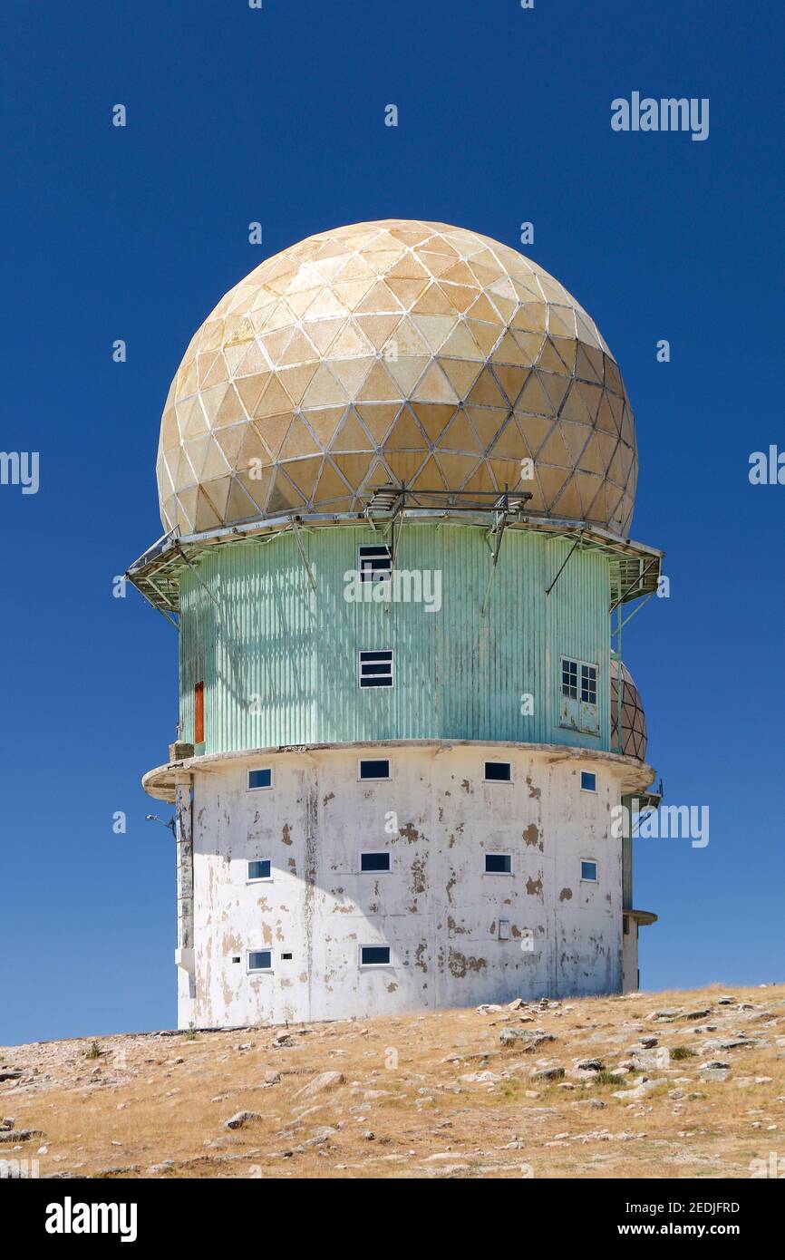 Old grunge looking abandoned observatory on top of serra da estrella, Portugal, EU, highest mountain in Portugal Stock Photo
