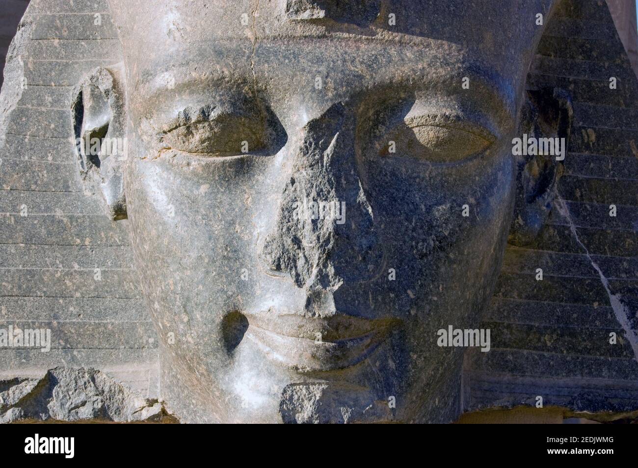 Polished granite bust of the ancient Egyptian Pharaoh Ramses II