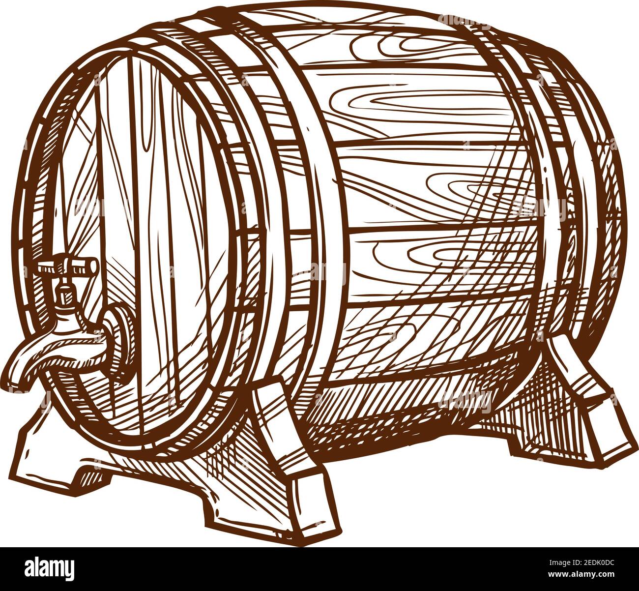 Barrel vector icon or wooden oak cask or keg tun for lager and draught beer, cognac or wine alcohol beverage. Isolated emblem for beer bar and brewpub Stock Vector
