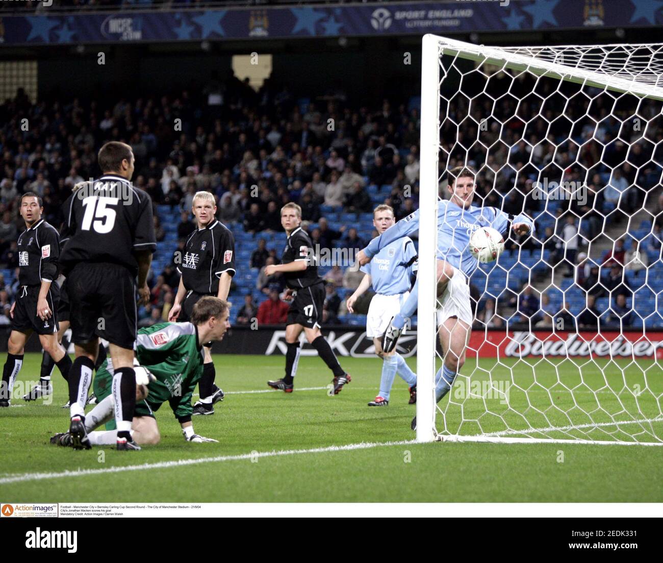 Football Manchester City V Barnsley Carling Cup Second Round The City Of Manchester Stadium 21 9 04 City S Jon Macken Scores His Goal Mandatory Credit Action Images Darren Walsh 04 05 Stock Photo Alamy
