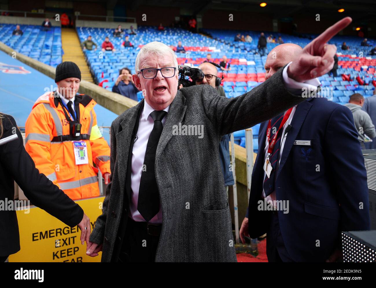 Soccer Football - Premier League - Crystal Palace vs West Bromwich Albion - Selhurst Park, London, Britain - May 13, 2018   Commentator John Motson inside the ground before the match   REUTERS/Hannah McKay    EDITORIAL USE ONLY. No use with unauthorized audio, video, data, fixture lists, club/league logos or 'live' services. Online in-match use limited to 75 images, no video emulation. No use in betting, games or single club/league/player publications.  Please contact your account representative for further details. Stock Photo
