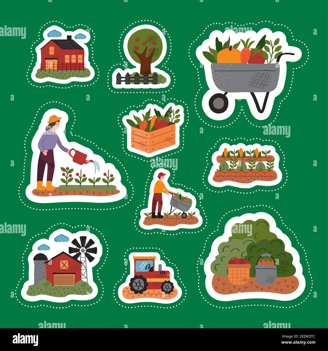 bundle of ten farm and agriculture set icons in green background vector ...