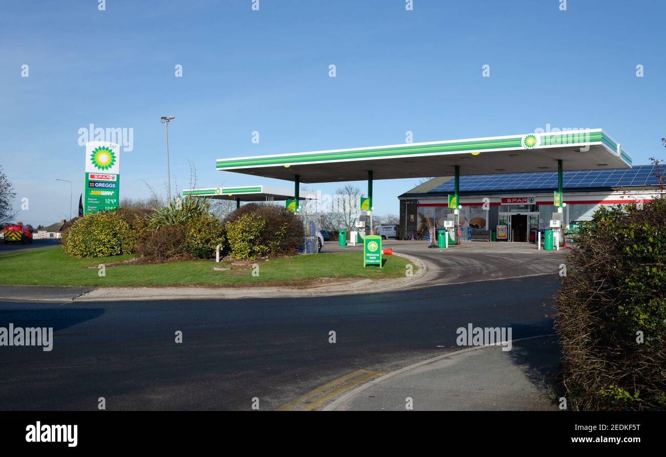Lloc; UK: Feb 11, 2021: Planning permission has been granted for a new drive thru KFC and Starbucks at the Singing Kettle services on the A55. Here is Stock Photo