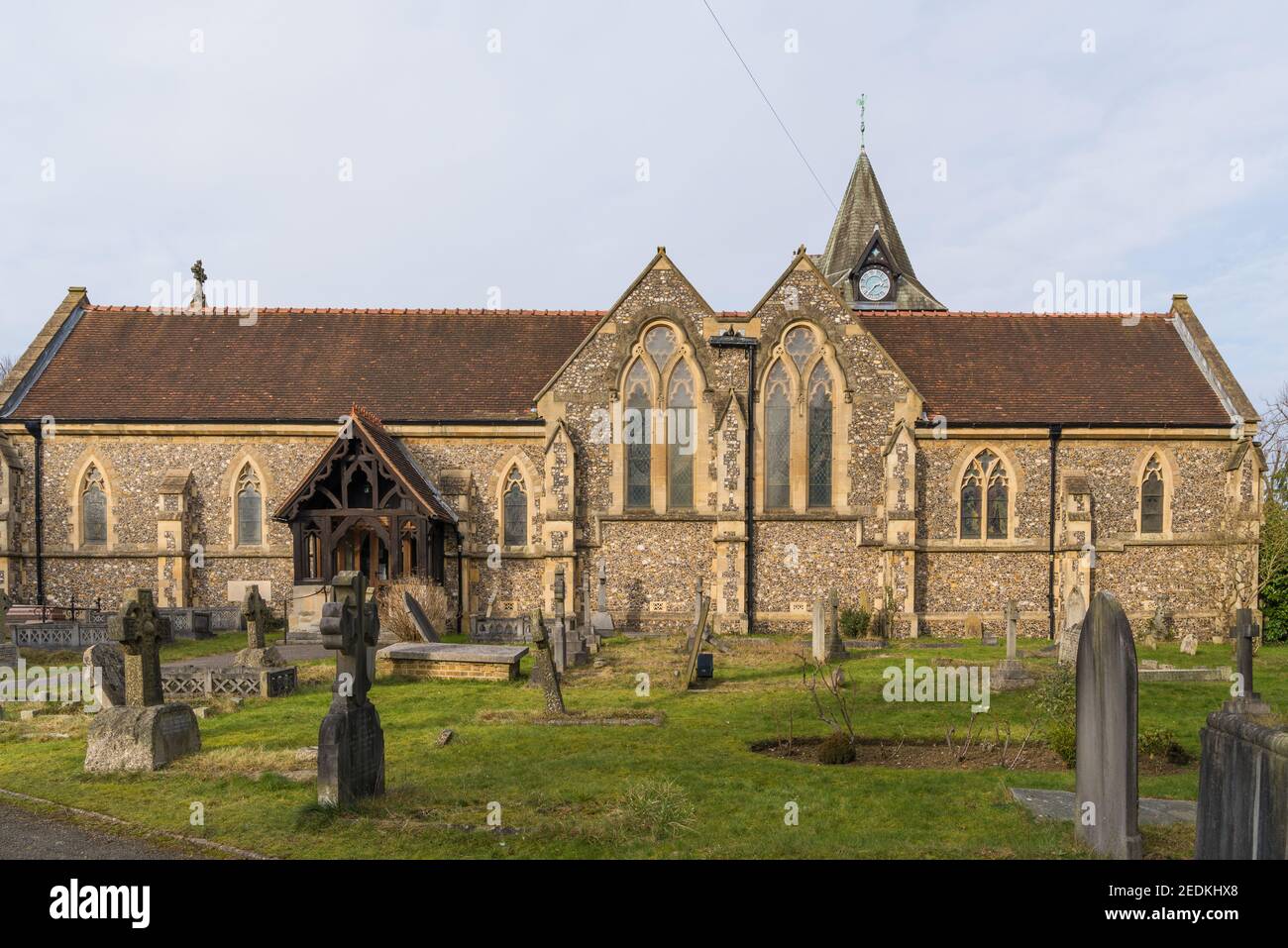 Holy Trinity Church, Northwood, Middlesex. Of flint construction, built in 1852 in Gothic revival style. Stock Photo