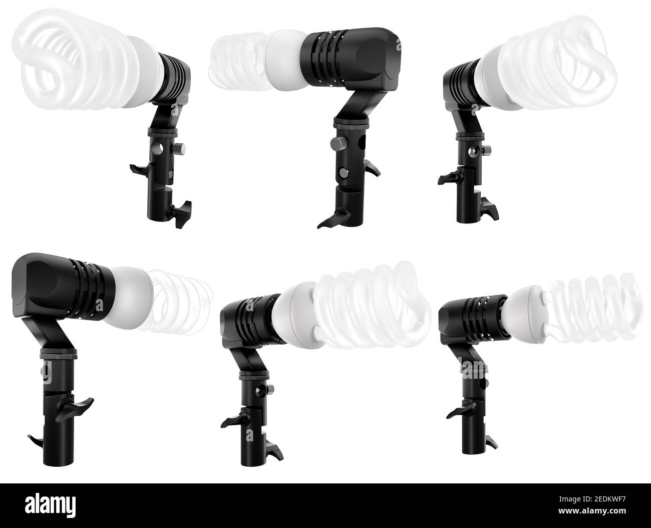 Lightbulb in lamp holder on studio stand isolated on white background