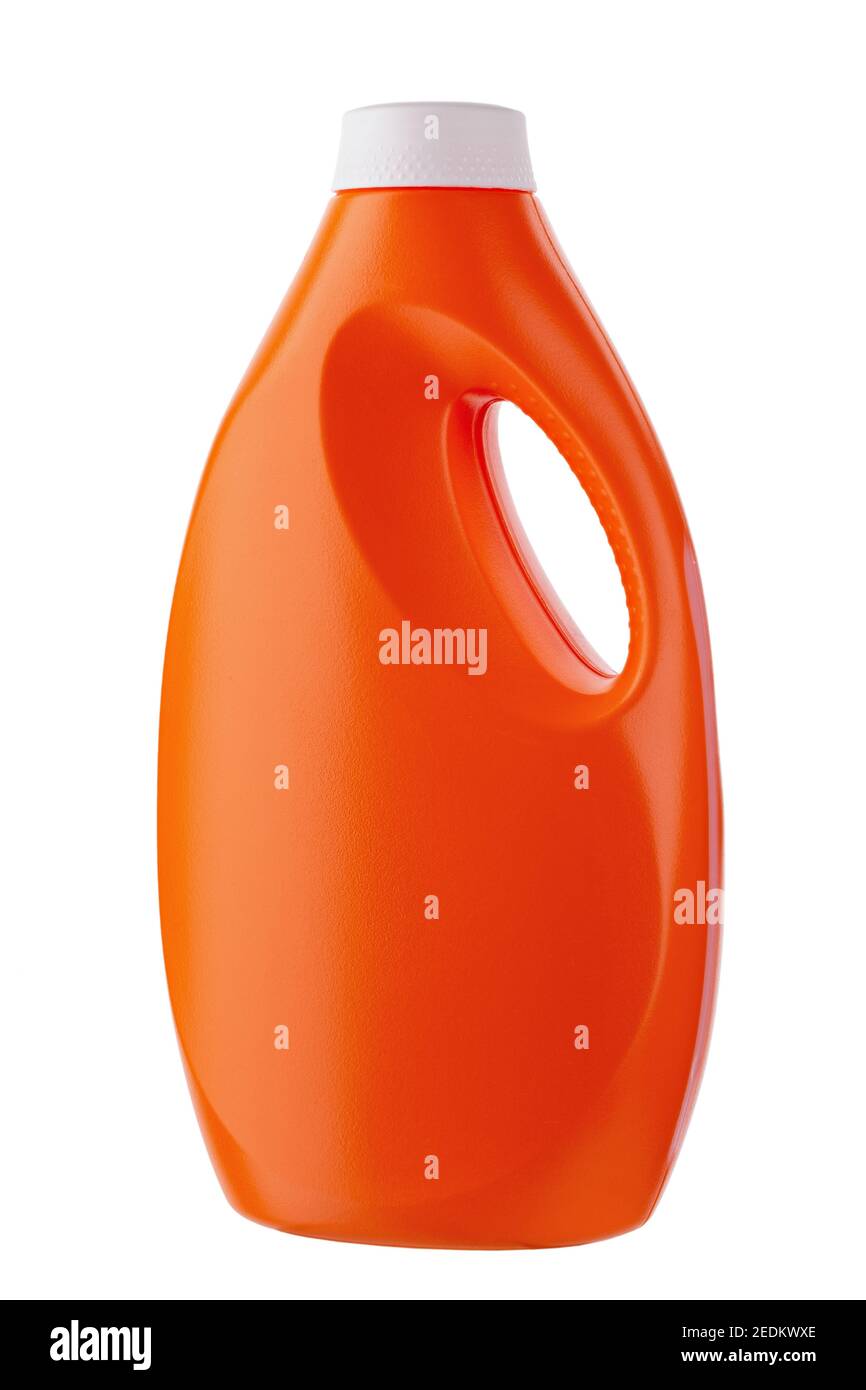 Orange plastic bottle for liquid laundry detergent, cleaning agent