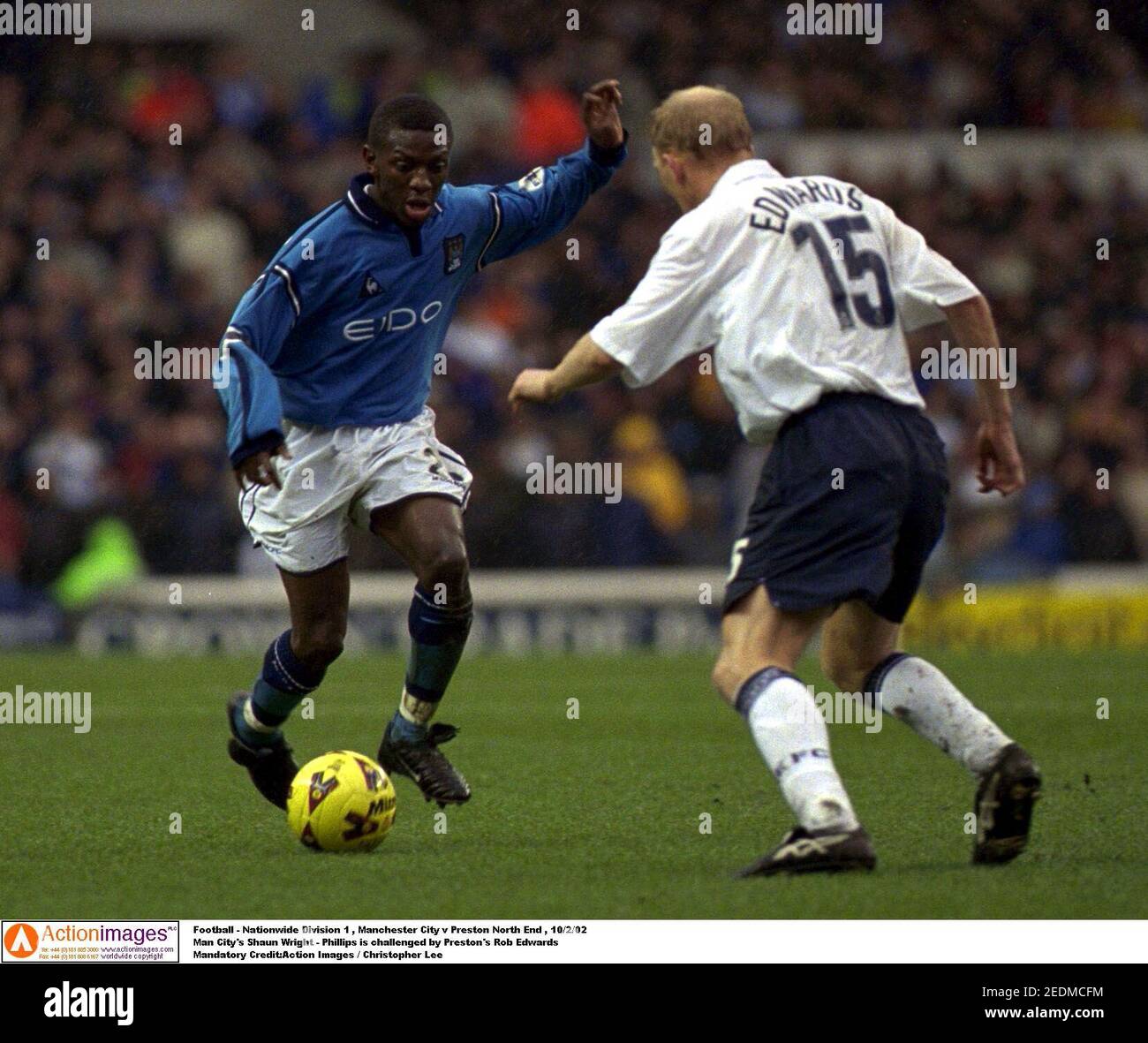 Football Nationwide Division 1 Manchester City V Preston North End 10 2 02 Man City S Shaun Wright Phillips Is Challenged By Preston S Rob Edwards Mandatory Credit Action Images Christopher Lee Stock Photo Alamy