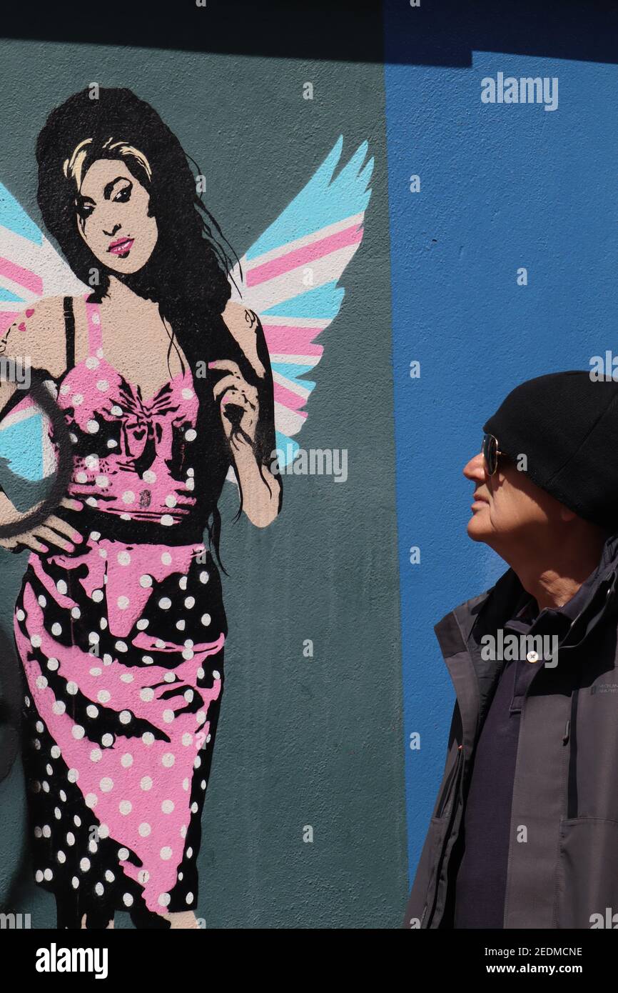 Amy Winehouse graffiti on wall in Camden Town London UK Stock Photo