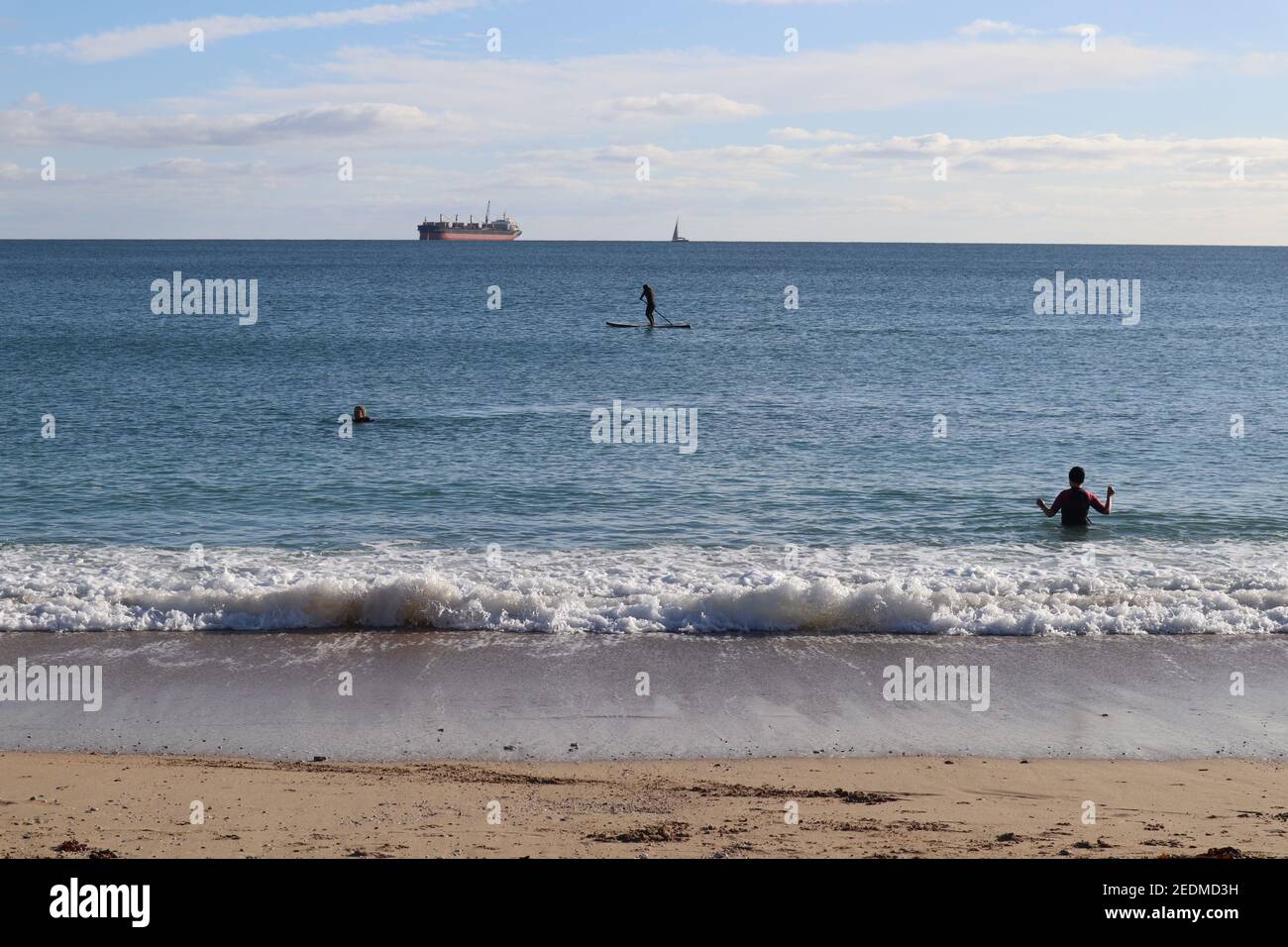 Falmouth seafront Gyllyngvase Beach, winter sunshine during lockdown, living a healthy life Stock Photo