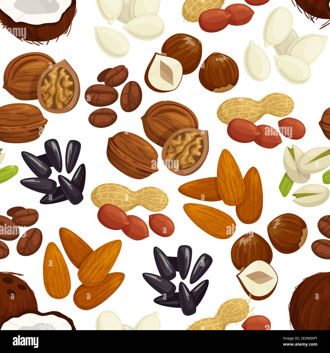 Nut, bean, seed and grain seamless pattern of fresh peanut, coffee bean ...