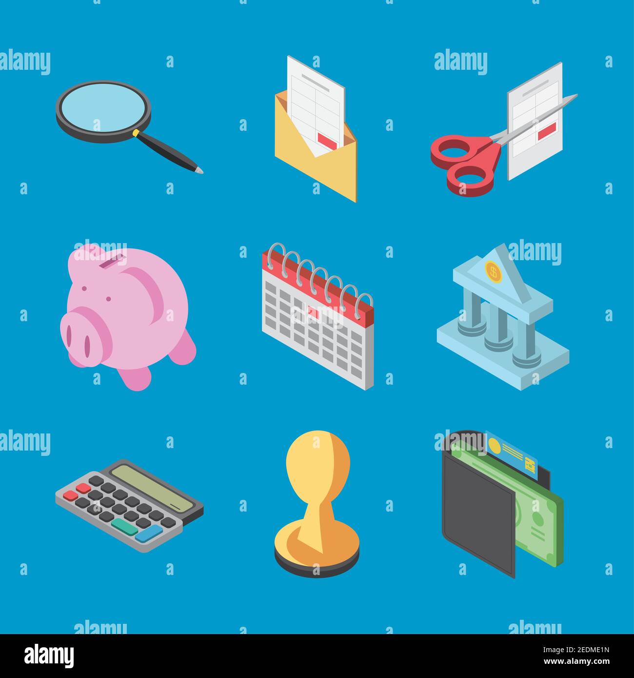 tax day icon set piggy bank calendar wallet bank calculator vector ...