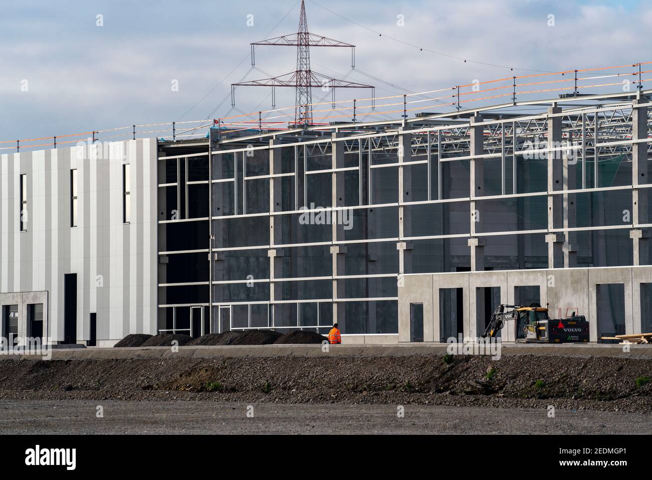 Construction site of the new logistics centre of the company DSV, transport and logistics service provider, more than 55000 square metres of storage s Stock Photo