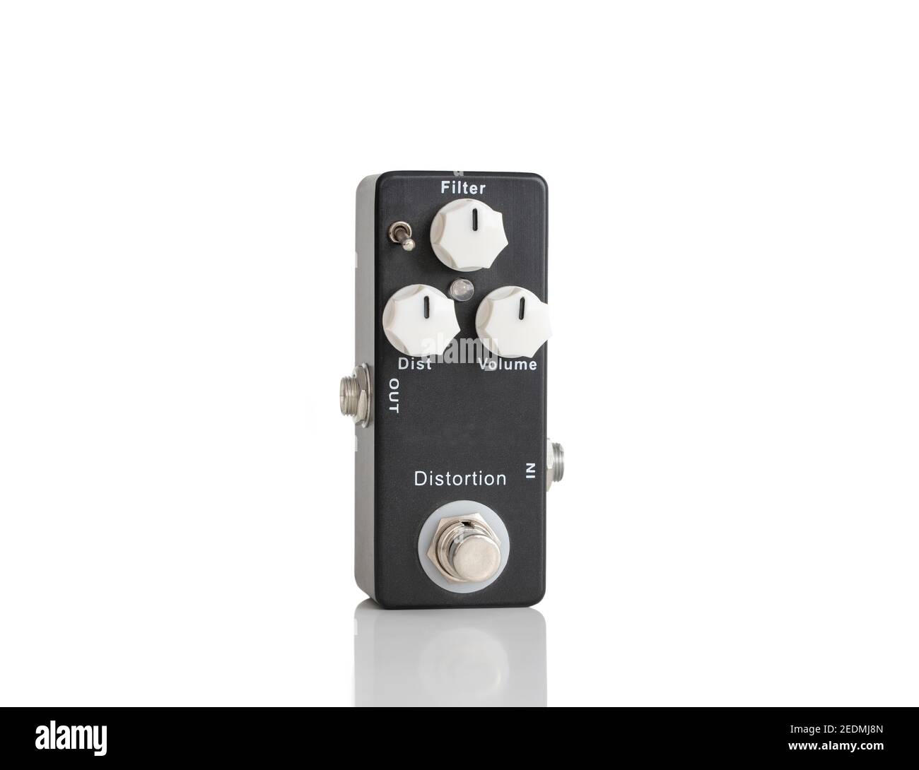 Black Distortion Guitar Pedal Isolated On White Background Stock Photo