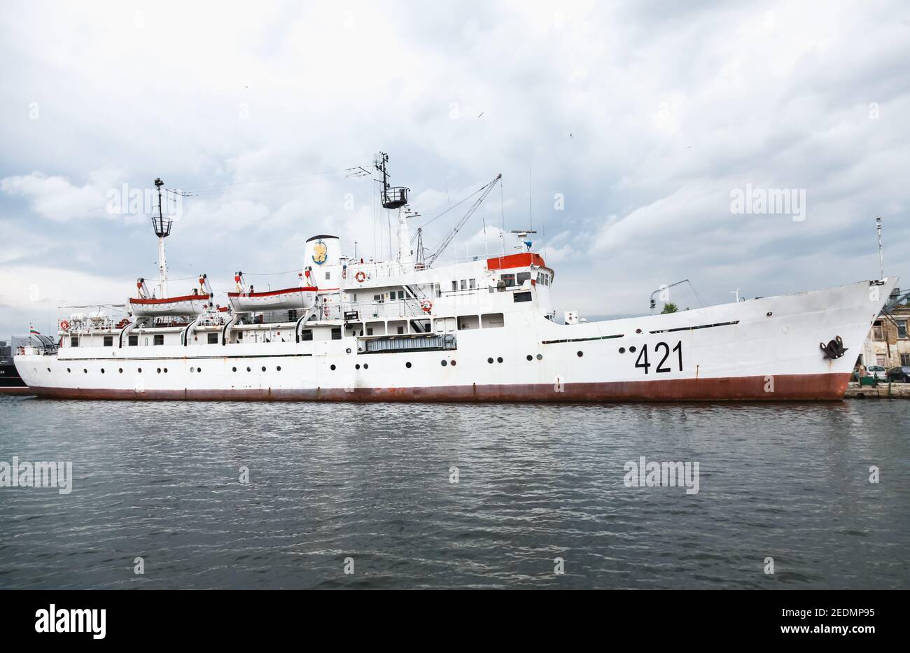 Varna, Bulgaria - July 16, 2014: White training ship 421 of Bulgarian ...
