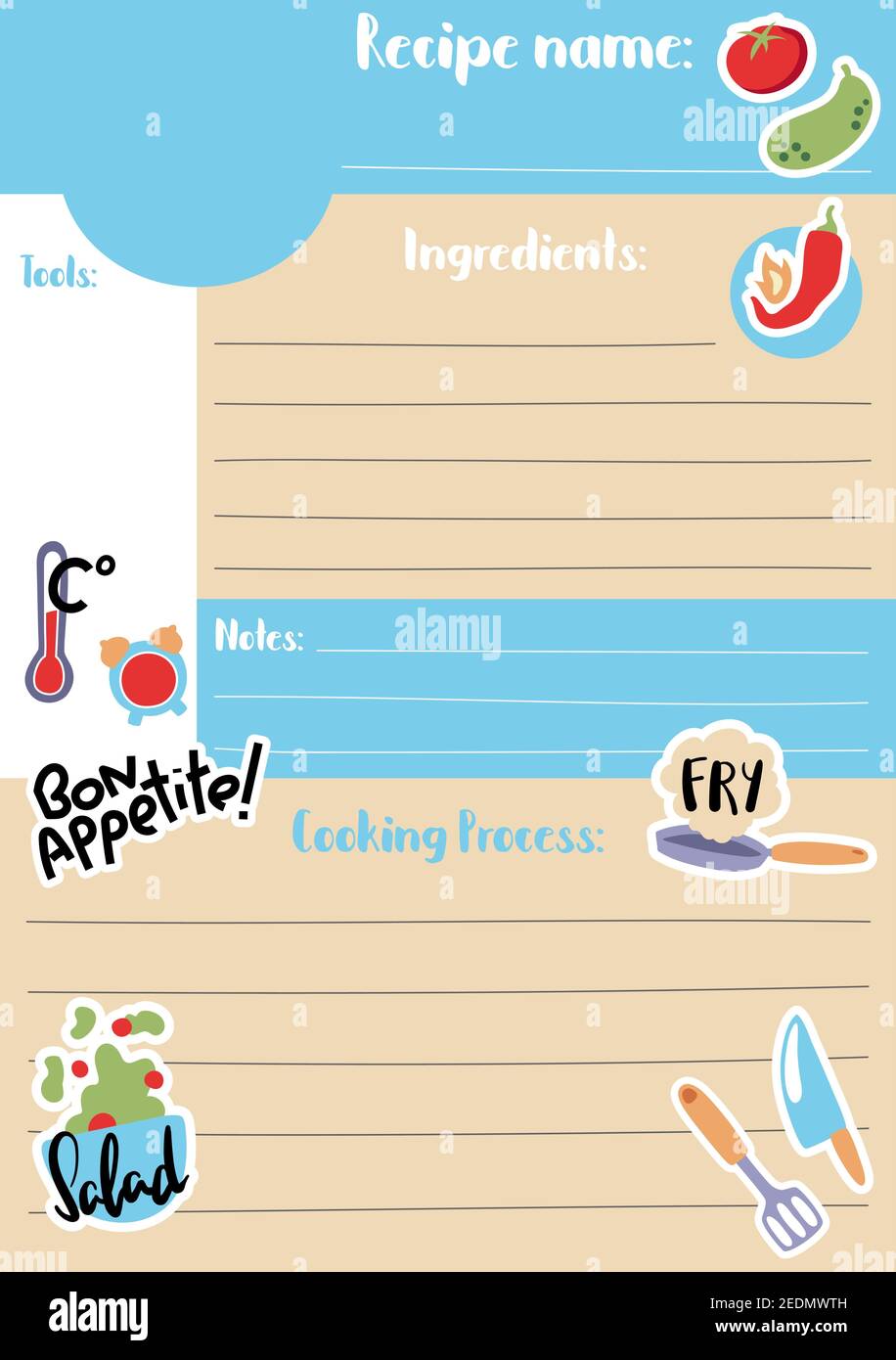 Recipe card template vector illustration in A21 size, vertical With Restaurant Recipe Card Template