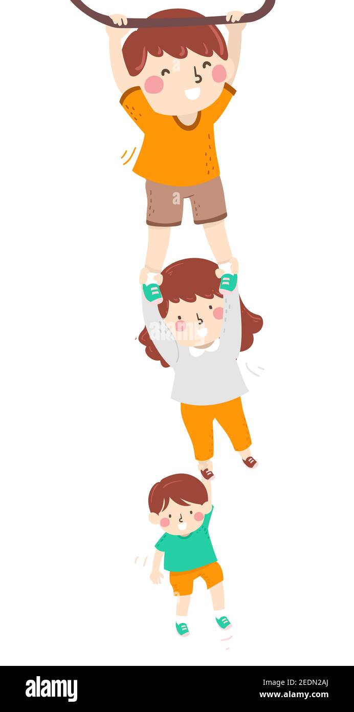 Illustration of Kids Clinging from a Bar and Smiling Border Design Stock Photo