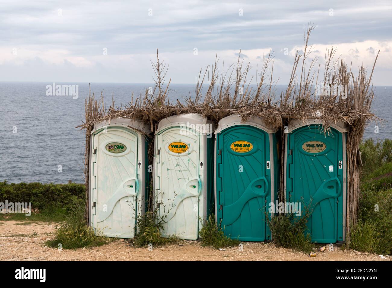 19.05.2016, Prementura, Istria, Croatia - Mobile toilets in the nature reserve Cape Kamenjak, at the southern tip of Istria.. 00A160519D081CAROEX.JPG Stock Photo