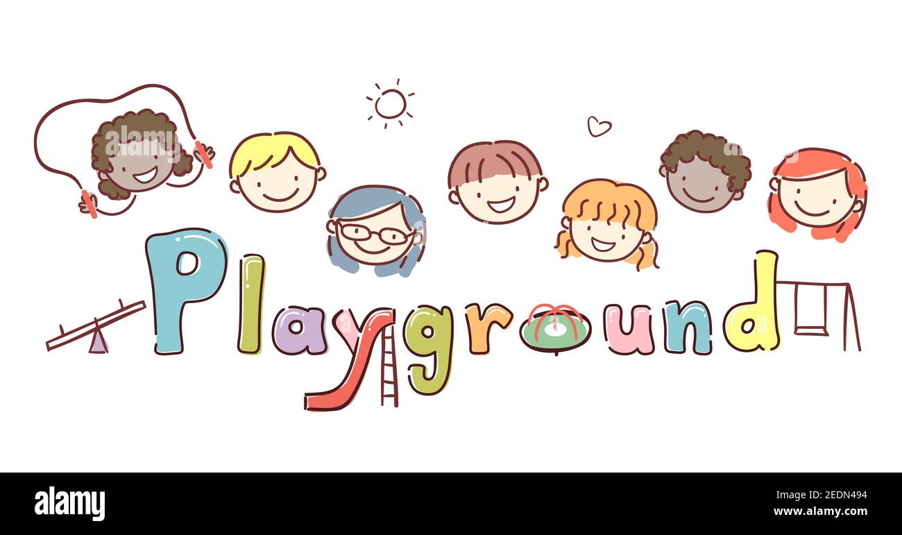 Illustration of Stickman Kids Smiling with Playground Lettering Stock ...