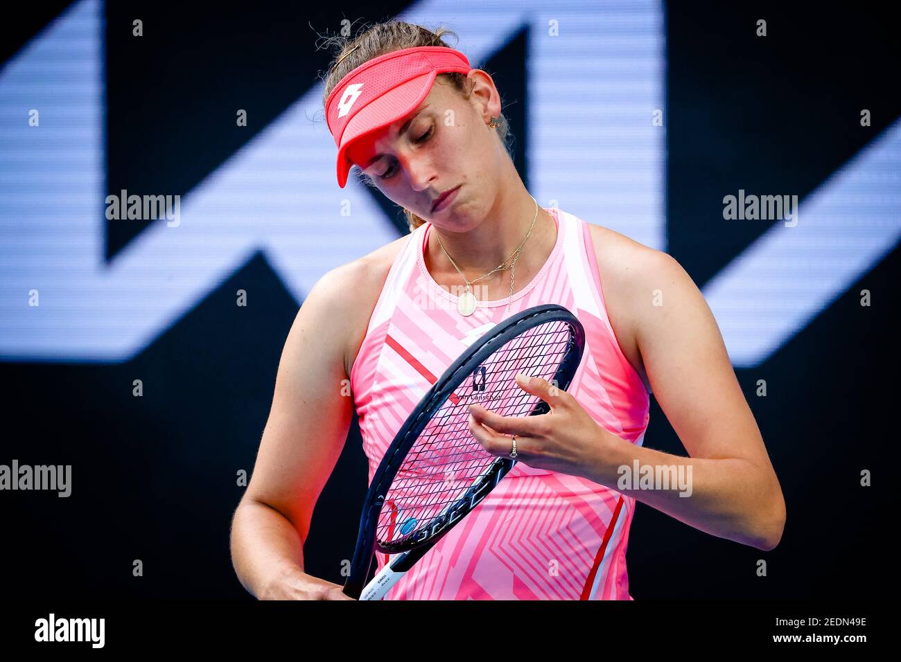 Belgian Elise Mertens looks dejected during a tennis match against Swiss Muchova in the fourth round of the women's singles competition of the 'Austra Stock Photo