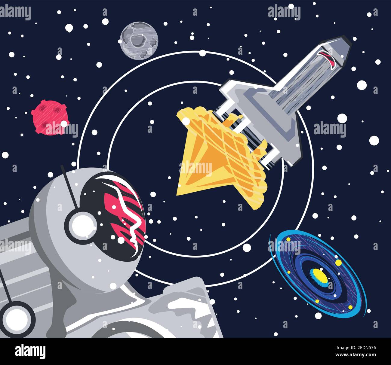 astronaut spaceship planets exploration and adventure space vector ...