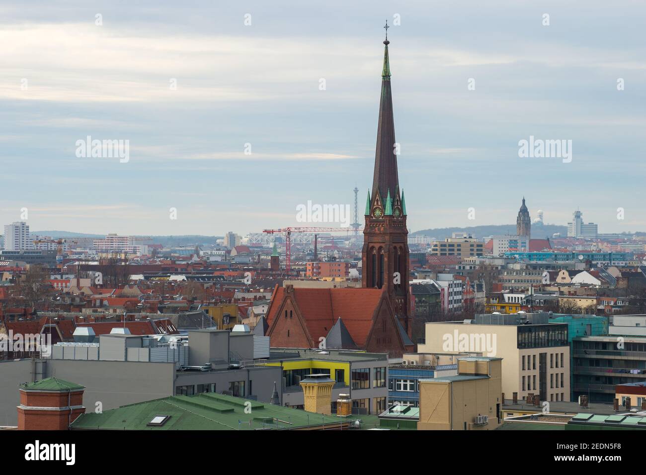 07.02.2019, Berlin, , Germany - Mitte - Overview of Berlin with Heilandskirche, Charlottenburg-Wilmersdorf district office, RBB radio station on Masur Stock Photo