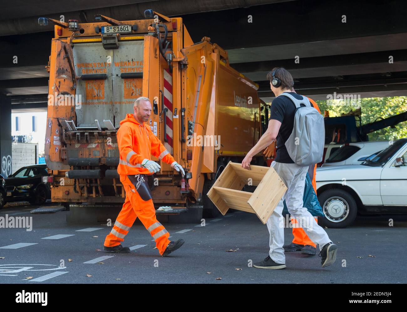 12.10.2019, Berlin, , Germany - BSR bulky waste collection in Berlin-Mitte. Opportunity for citizens to dispose of bulky waste near their homes free o Stock Photo