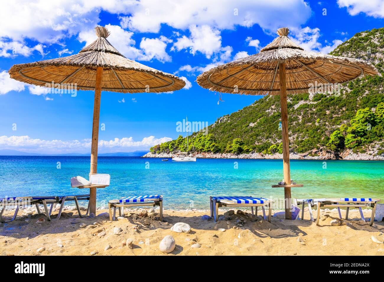 Best beaches of Skopelos island - Limnonari with amazing bay and turquoise sea. Sporades islands of Greece Stock Photo