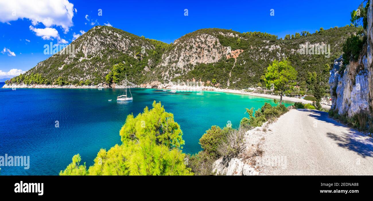 Wonderful nature and beaches of Skopelos island - Limnonari with amazing bay and turquoise sea. Sporades islands , Greece Stock Photo