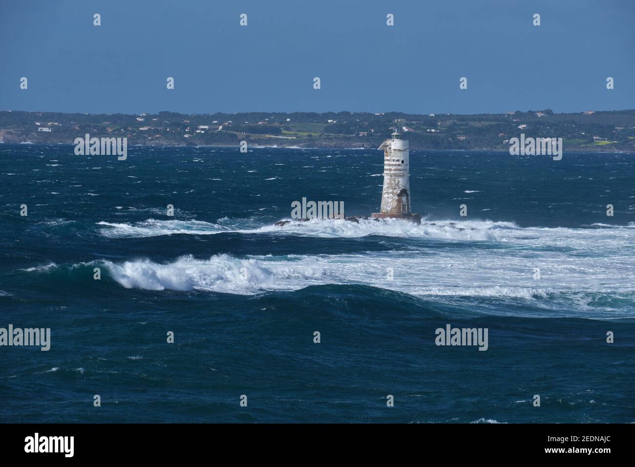 Faro mangiabarche, famous lighthouse in Calasetta, Sant Antioco, Sardinia, Italy Stock Photo