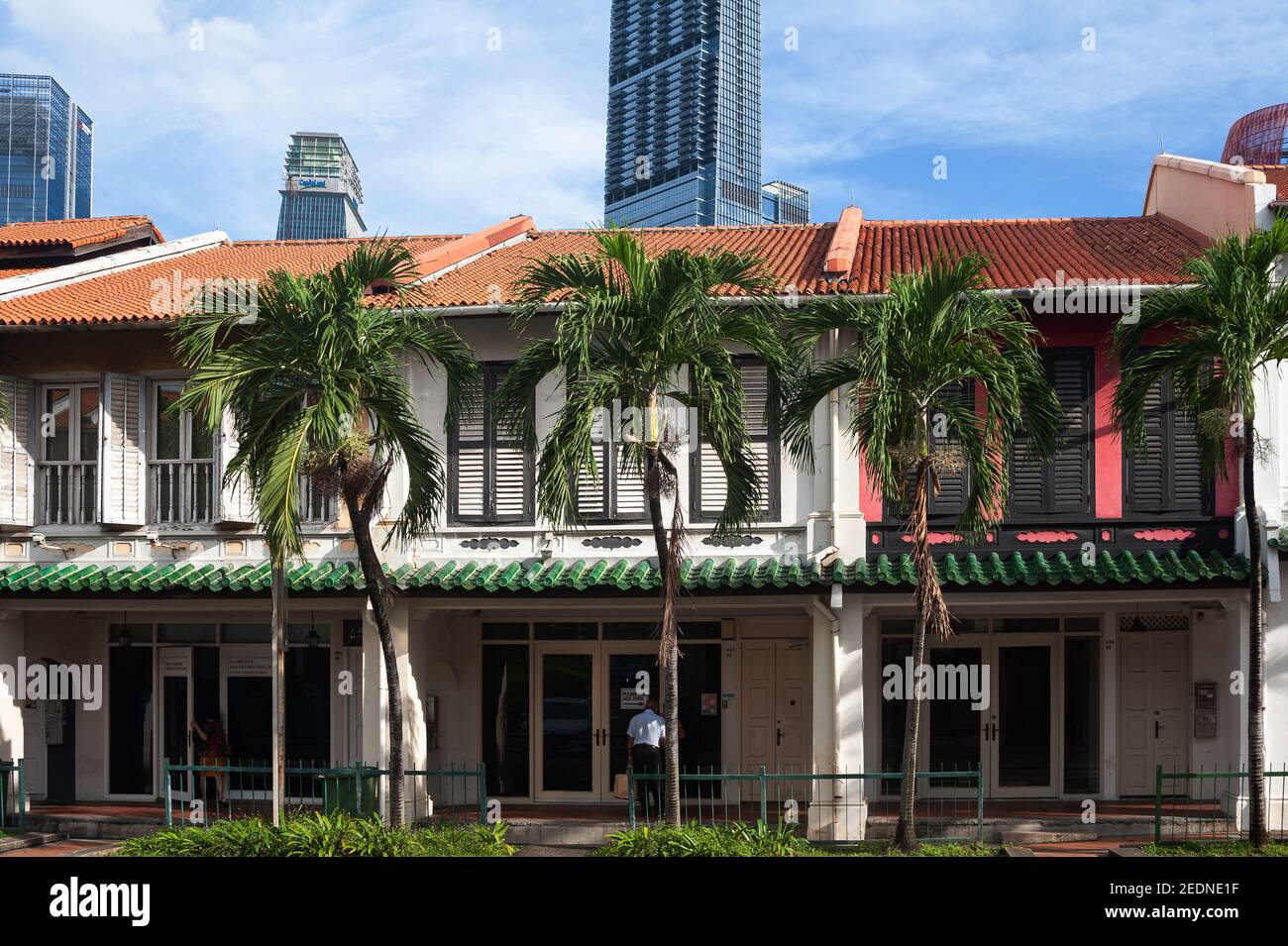 02.12.2020, Singapore, , Singapore - Traditional shophouses along Neil Road, which connects the historic Chinatown and Tanjong Pagar districts. Behind Stock Photo