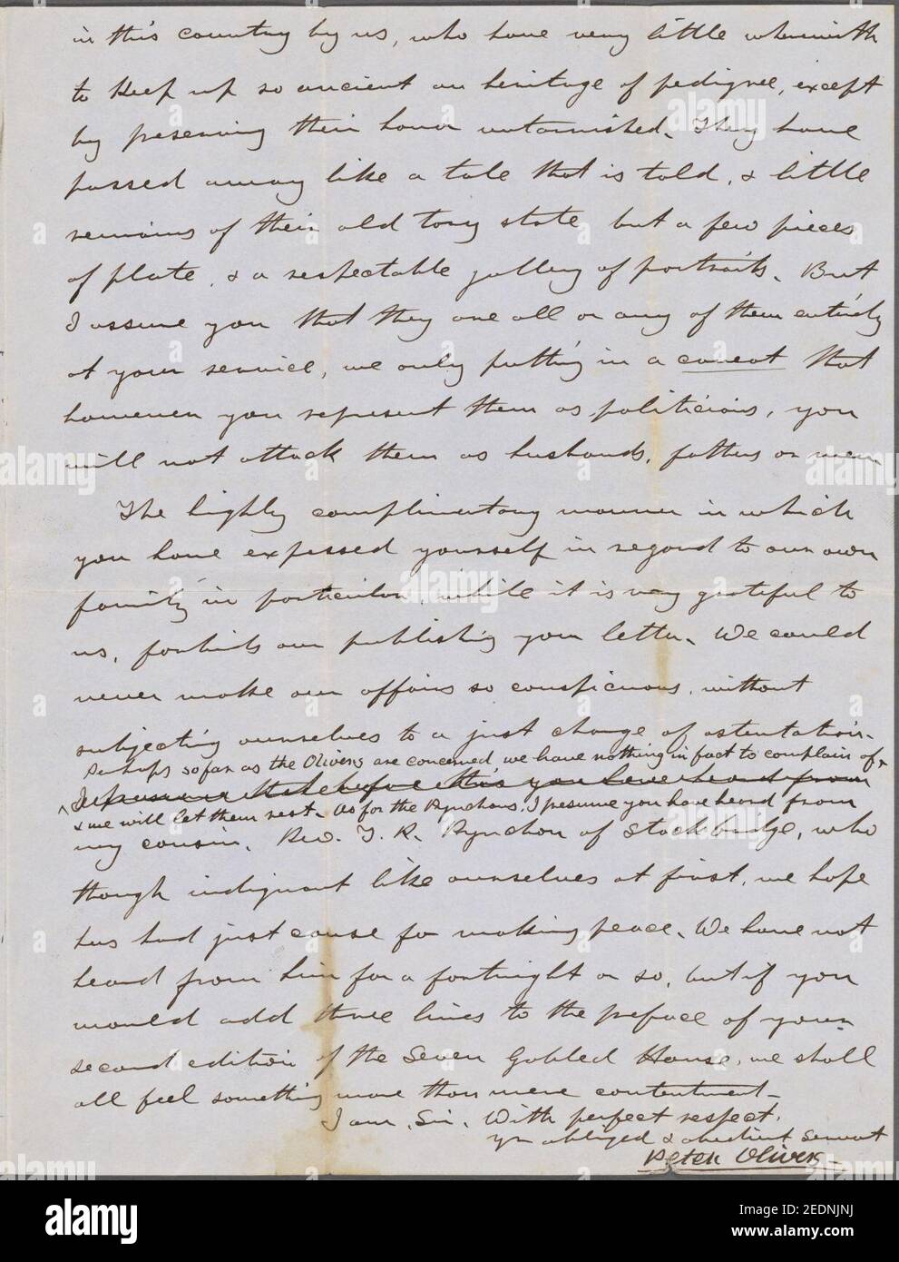 Oliver, Peter, ALS to NH. May 9, 1851 Stock Photo
