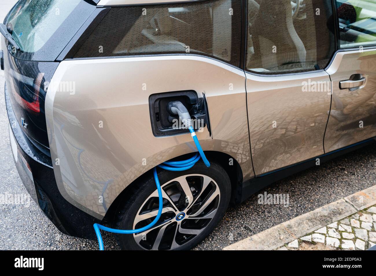 Lisbon, Portugal Feb 9, 2018 electric cars being charged at power