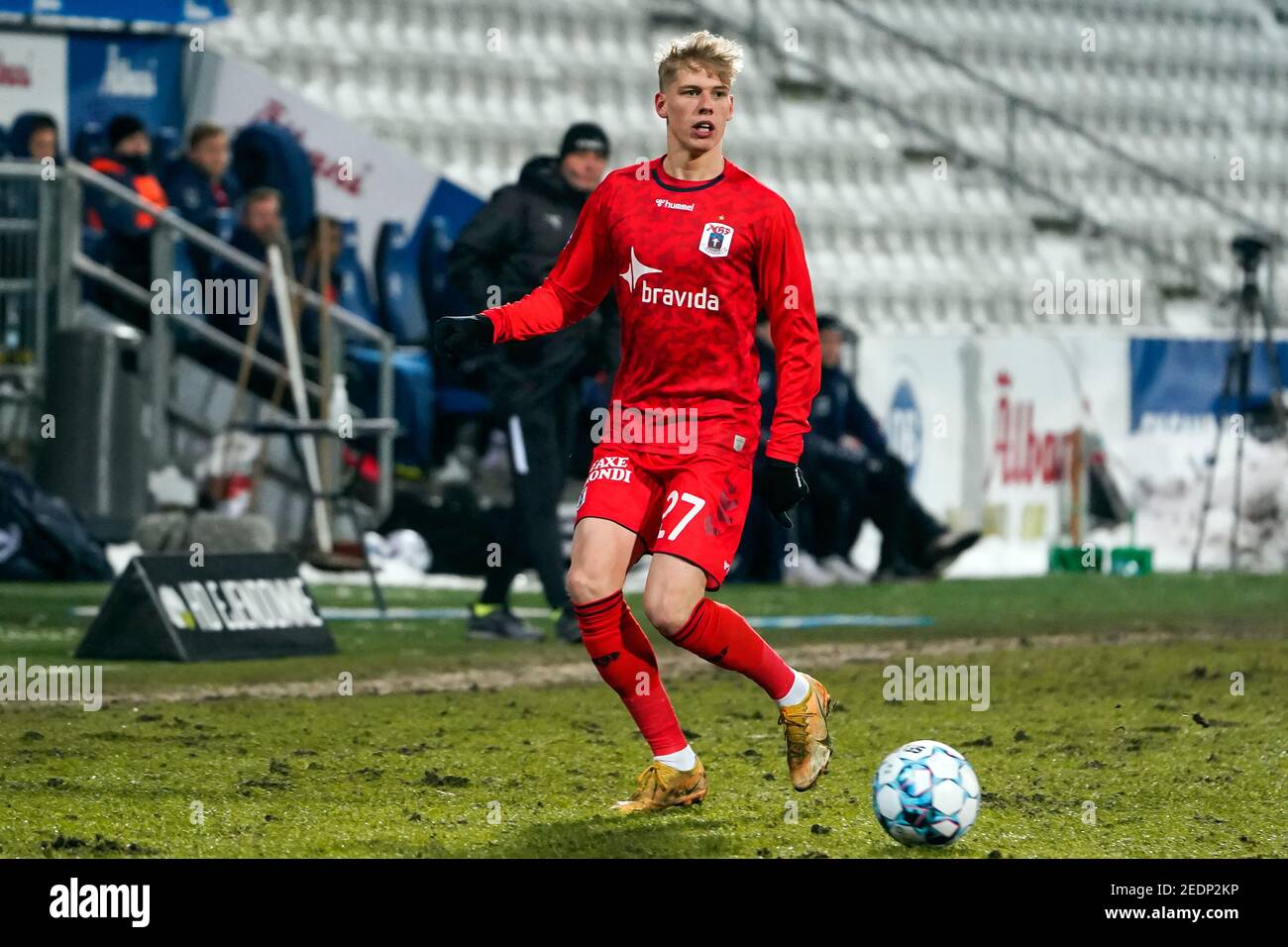 Odense, Denmark. 14th Feb, 2021. Albert Erlykke (27) of Aarhus GF seen during the 3F Superliga match between Odense Boldklub and Aarhus GF at Nature Energy Park in Odense. (Photo Credit: Gonzales Photo/Alamy Live News Stock Photo