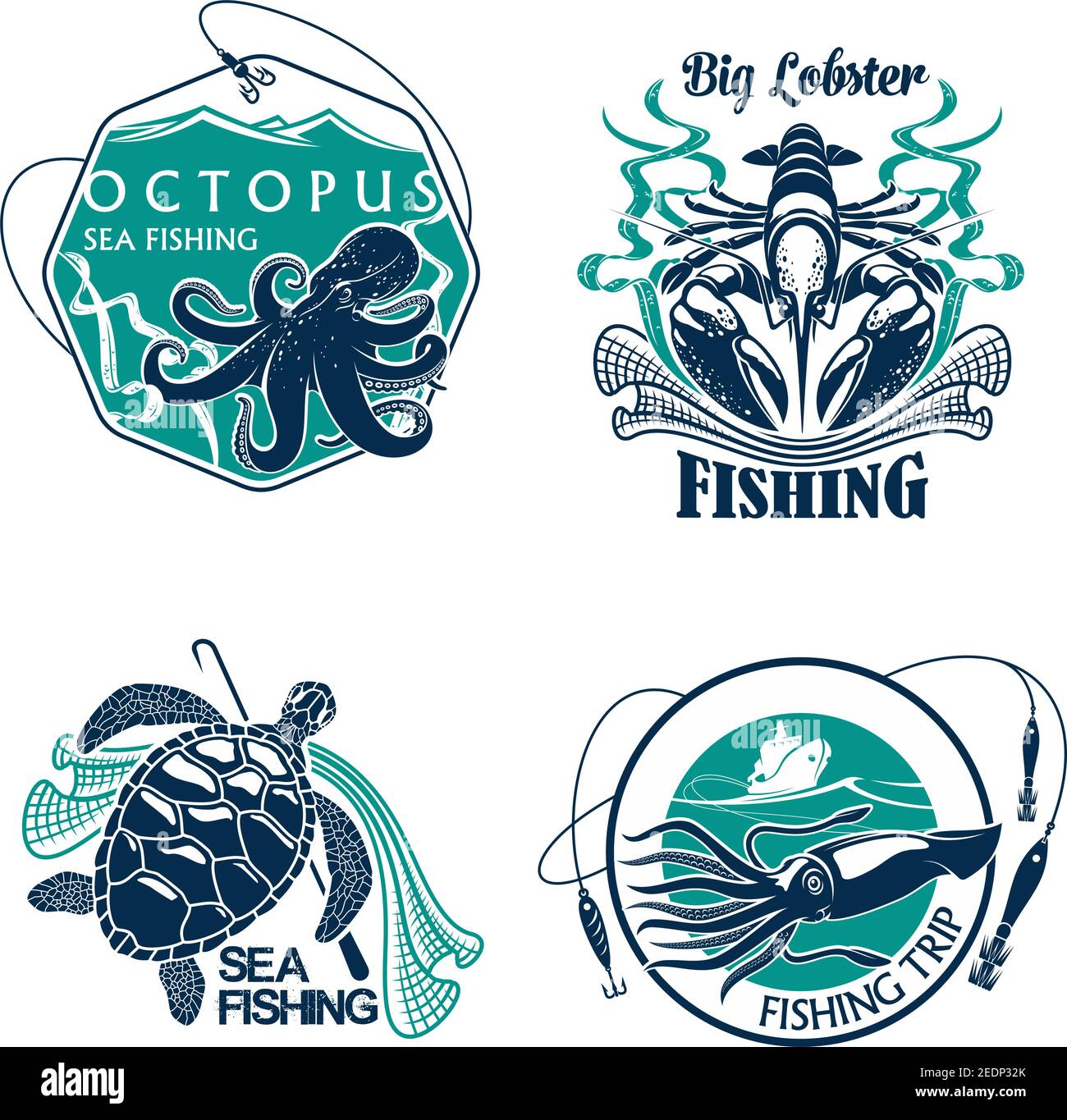 Fisherman with fishing equipment and fish catch symbols. Fisher, fishing  rod and hook, bait, lure and tackle, boat and camp tent icons. Outdoor  activi Stock Vector Image & Art - Alamy