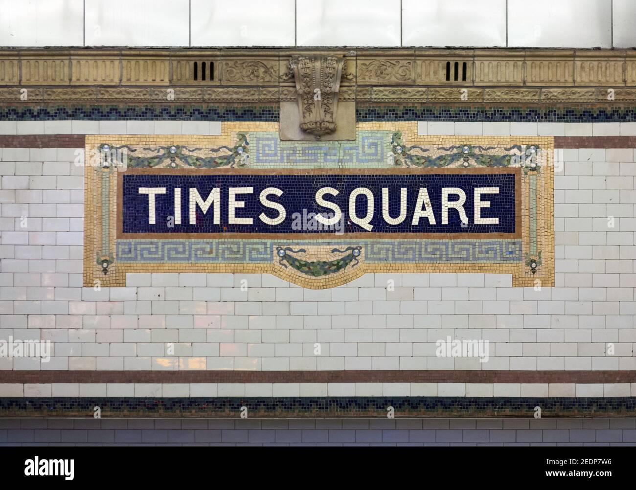 Tiled Times Square subway sign or terracotta mosaic, taken in 2010, NYC, USA Stock Photo