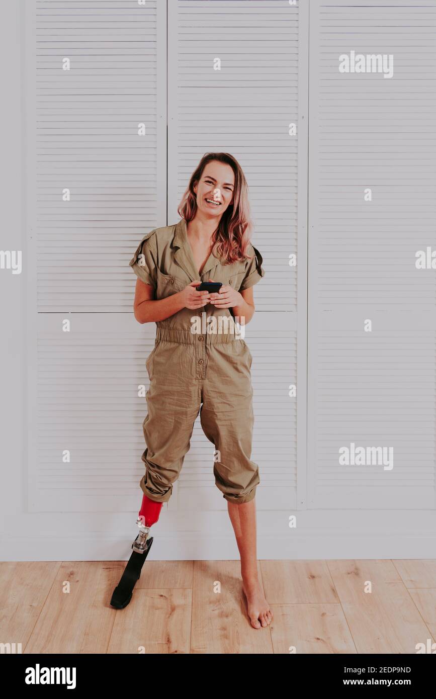 Woman with prosthetic leg is happy, despite her condition Stock Photo -  Alamy