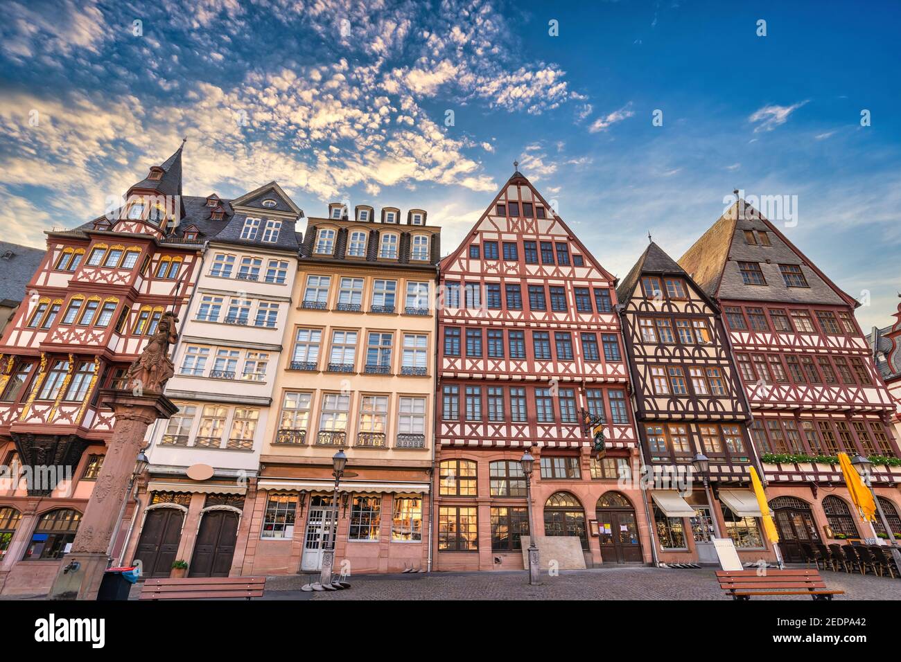 Frankfurt Germany, city skyline at Romer Town Square with half-timbered house Stock Photo