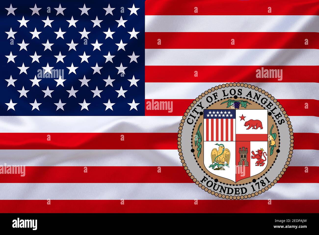 Flag of the USA with the emblem of Los Angeles, USA, California, Los Angeles Stock Photo