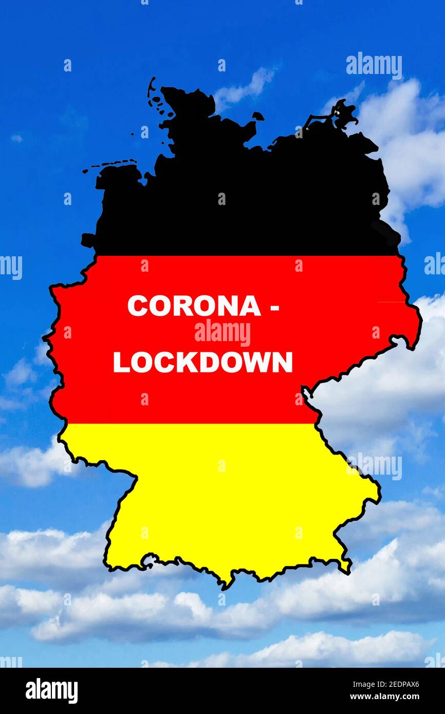map of Germany lettering corona lockdown, Germany Stock Photo