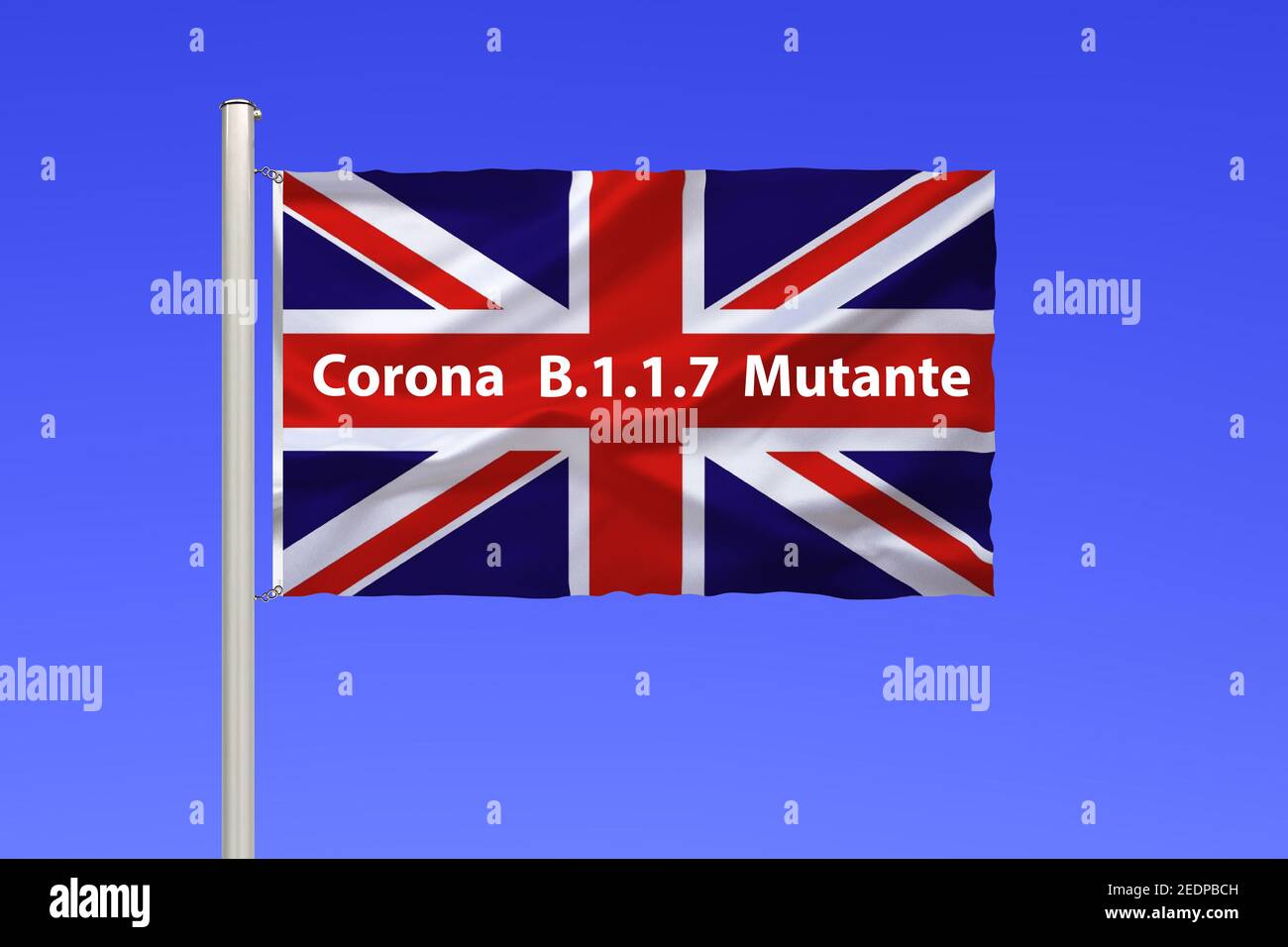 british flag lettering B.117, British mutant of Corona virus, United Kingdom Stock Photo