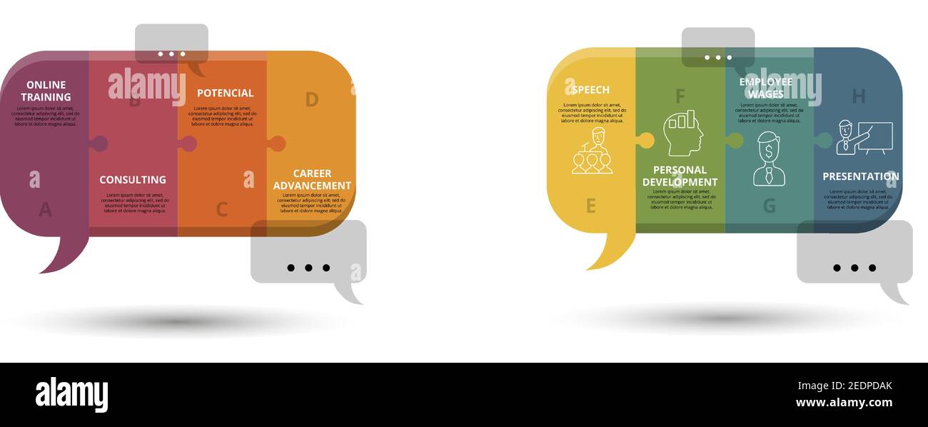 Infographic Business Training template. Icons in different colors ...