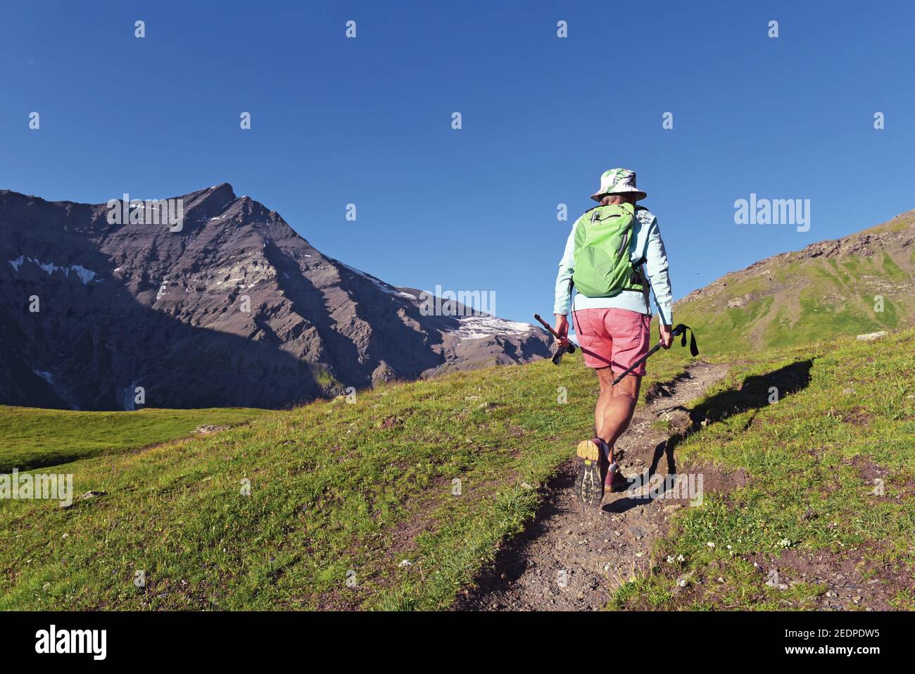 trek over an alp to the summit of Aiguille de la Grande Sassiere, France, Savoie, Tignes Stock Photo