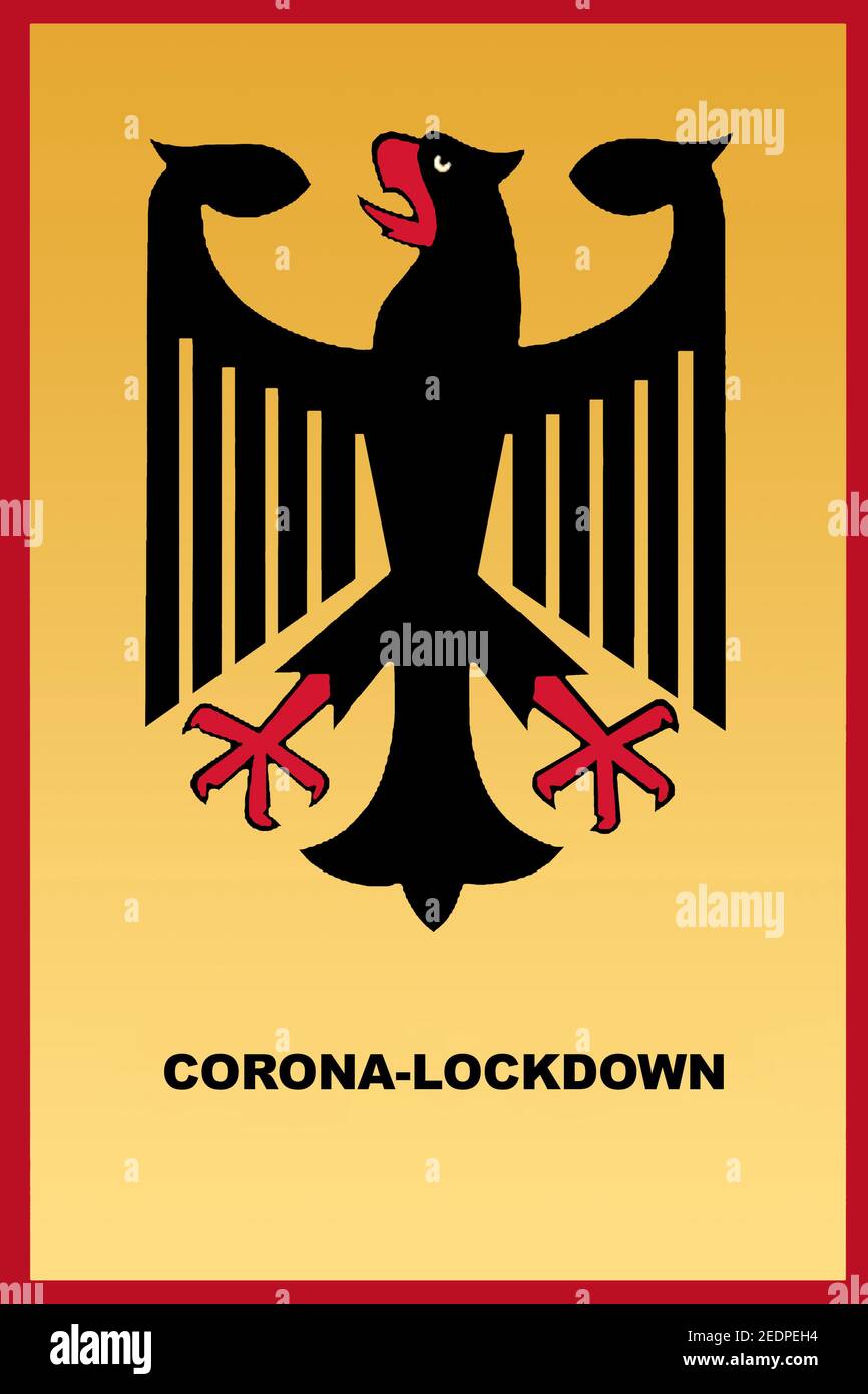 sign with federal eagle lettering corona lockdown, Germany Stock Photo