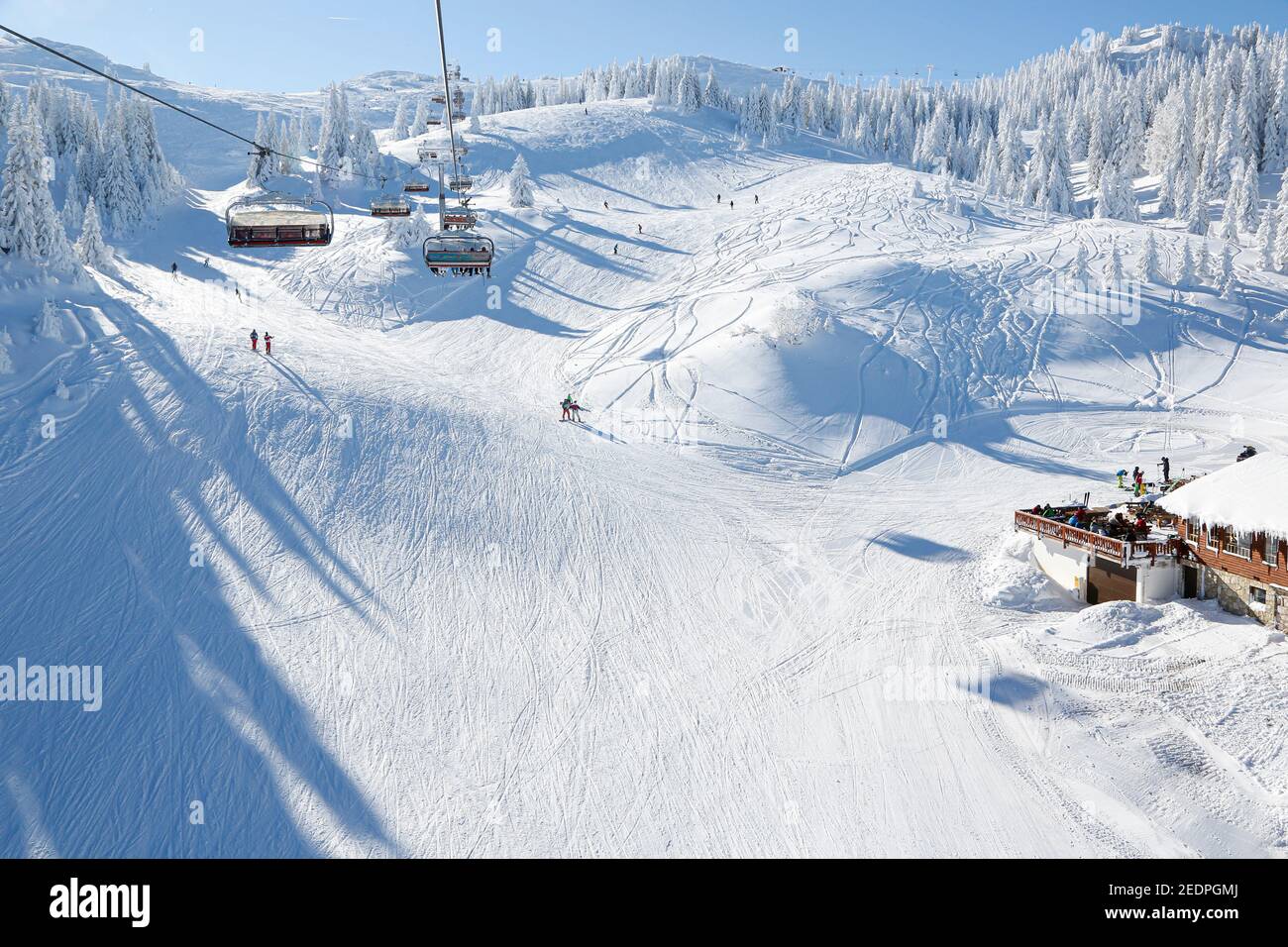 The ski resort Jahorina is located near Bosnian capital of Sarajevo. The winter sports area is situated between the elevations of 1,300 and 1,916 m. Stock Photo