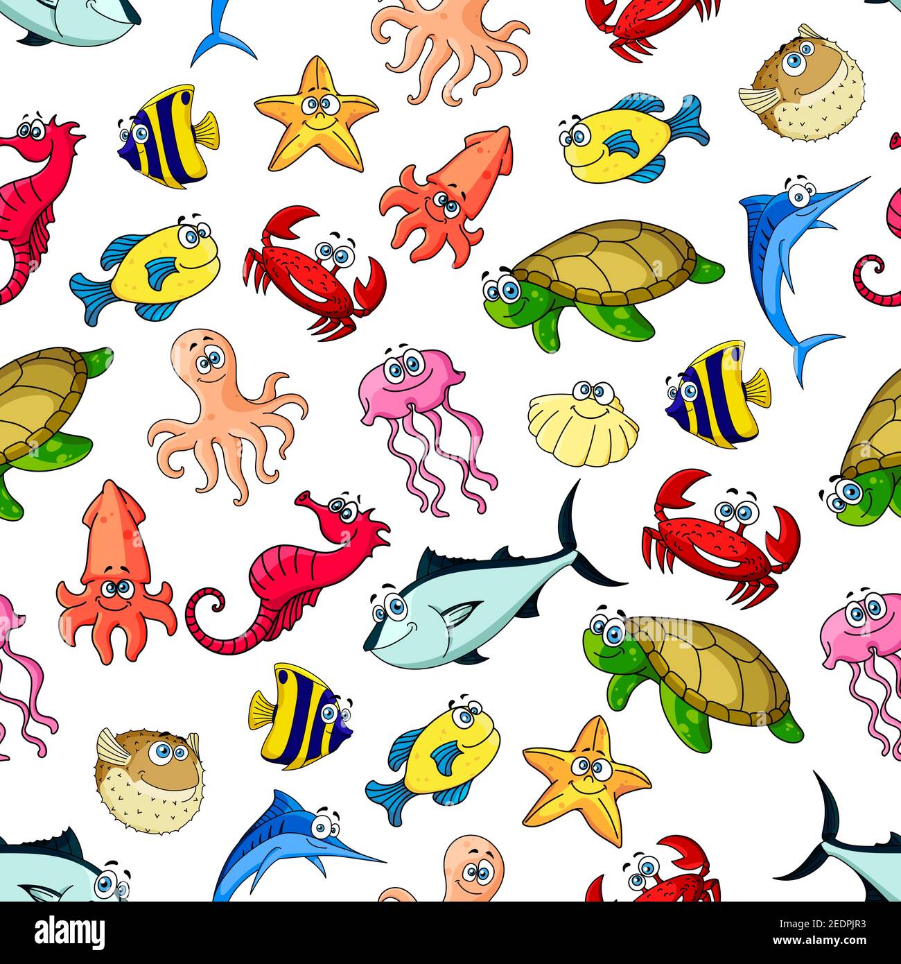 Cartoon Sea Animals, Ocean Fish Art Print 