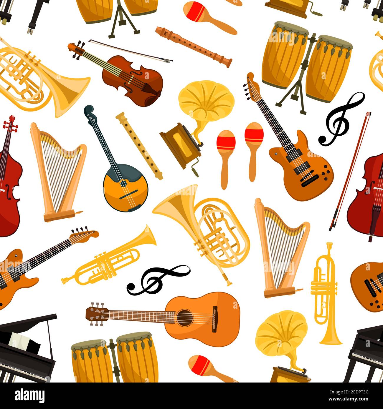 Musical instruments vector seamless pattern of orchestra harp ...