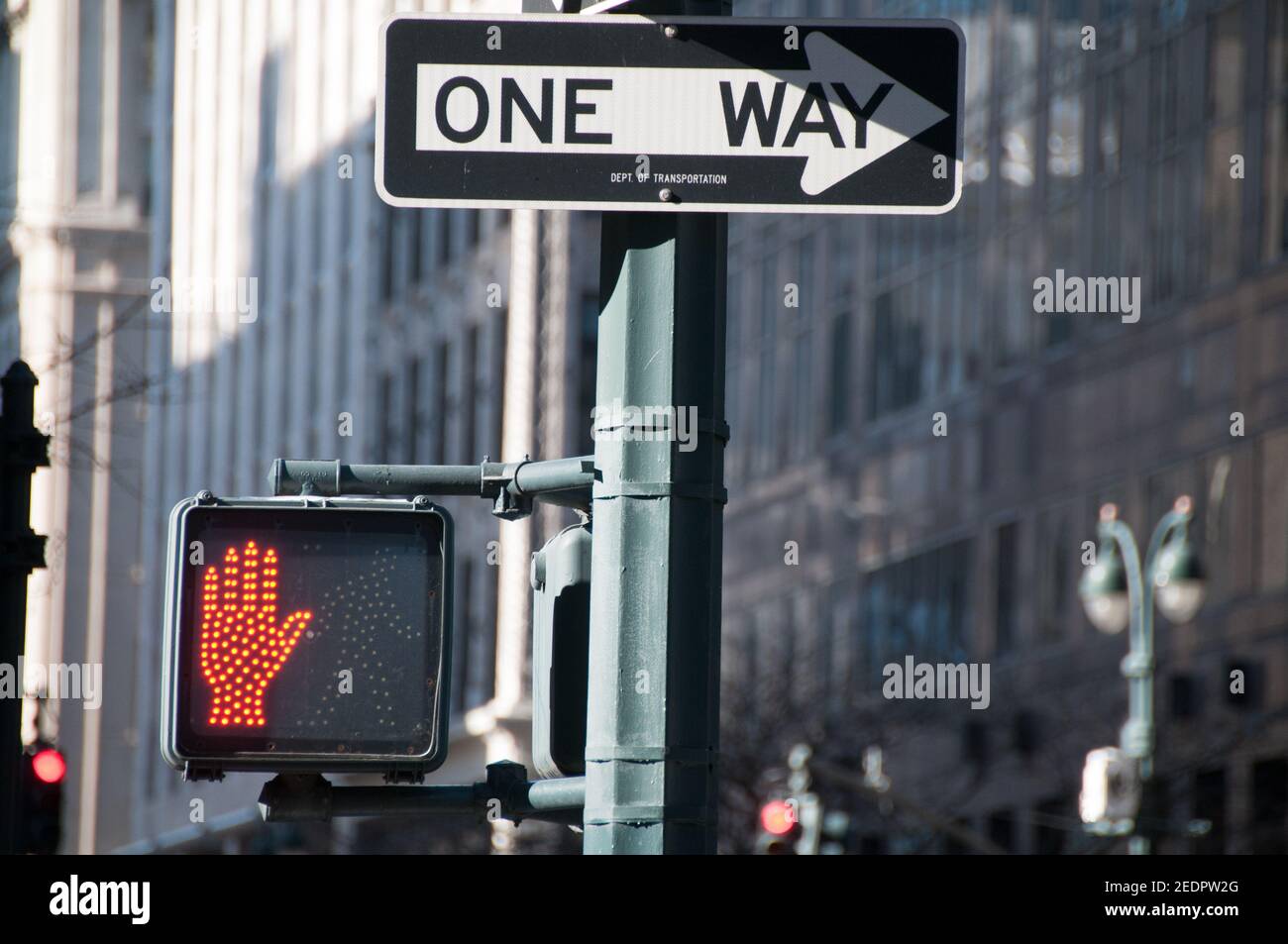 new york stop signal and stop sign one way sign Stock Photo Alamy