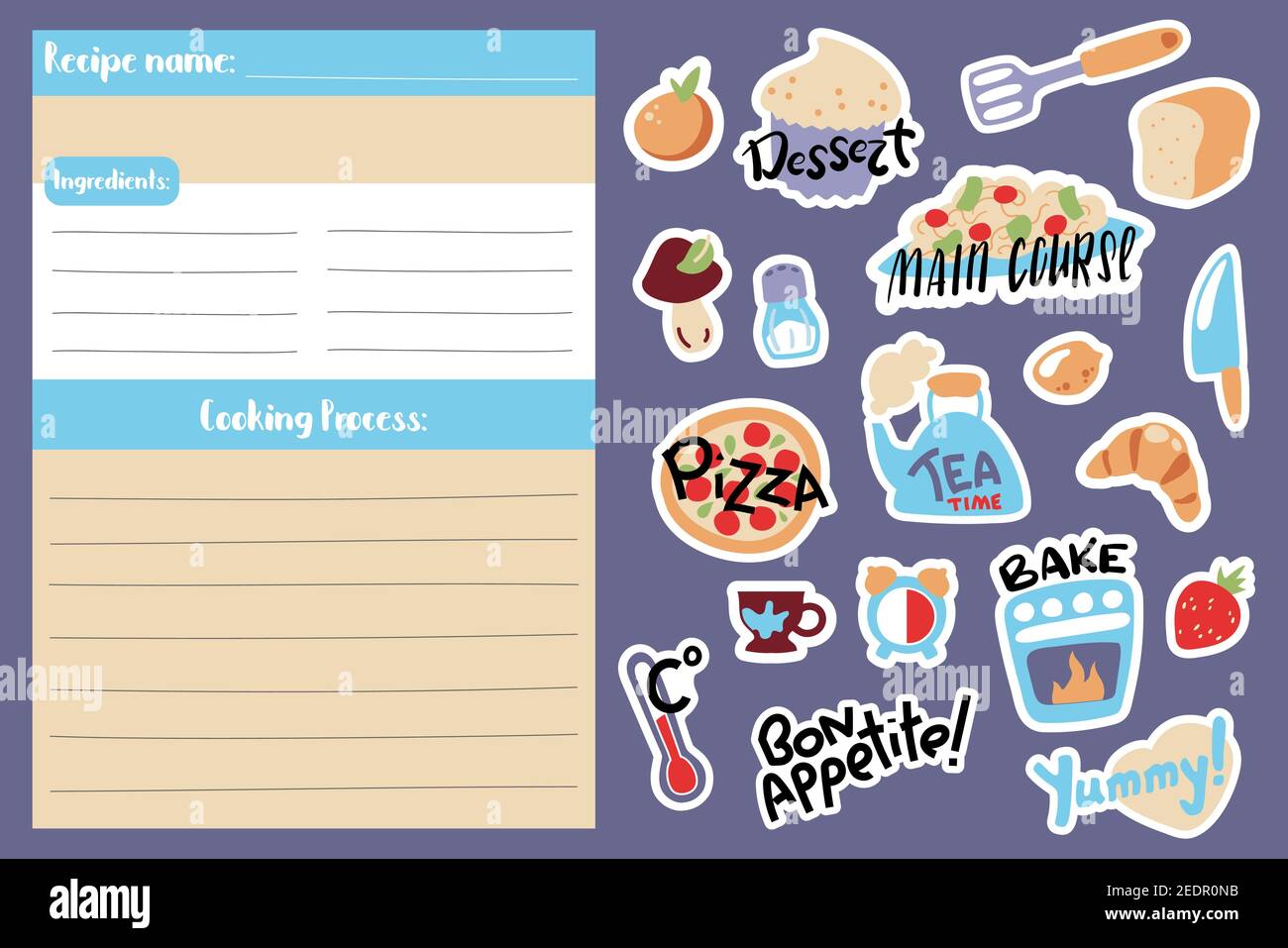 Recipe Card Template And Food Cooking Stickers Playful Cook Book Page Vertical Format A5 Size Kids Cooking Class Recipe Template With Cartoon Icons Stock Vector Image Art Alamy