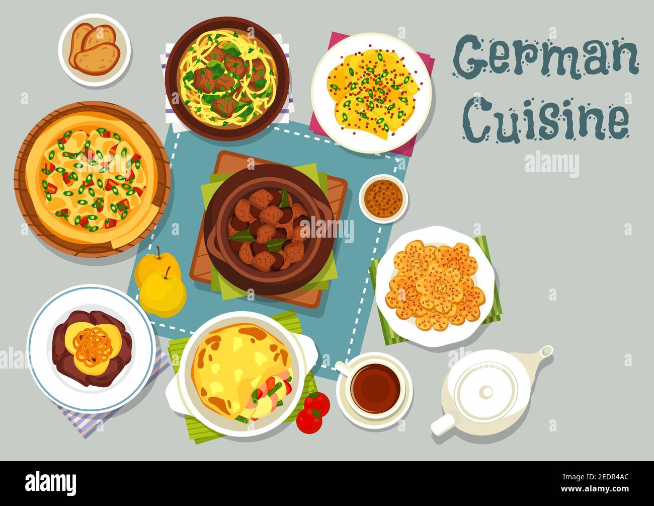 German cuisine meat dishes icon with pork beef stew, mustard potato ...